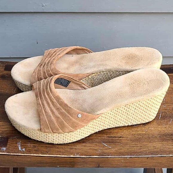 UGG Alvina Slip on Beige Suede Jute Wedge Mule Slides size 10 - Picture 2 of 13
